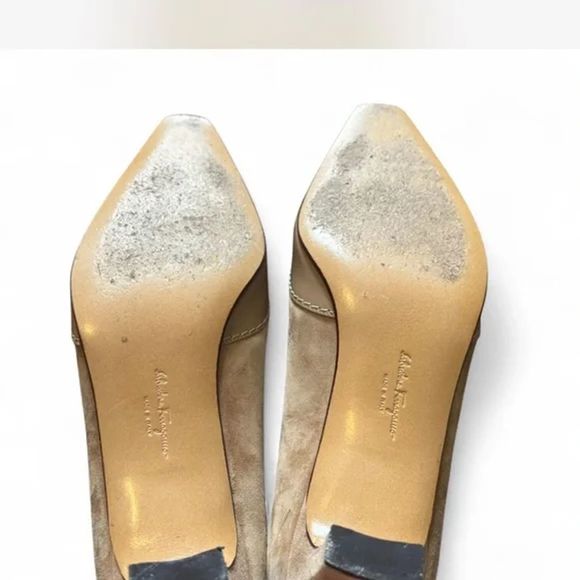 Salvatore Ferragamo Women's Tan Suede Kitten Heels - Picture 3 of 4